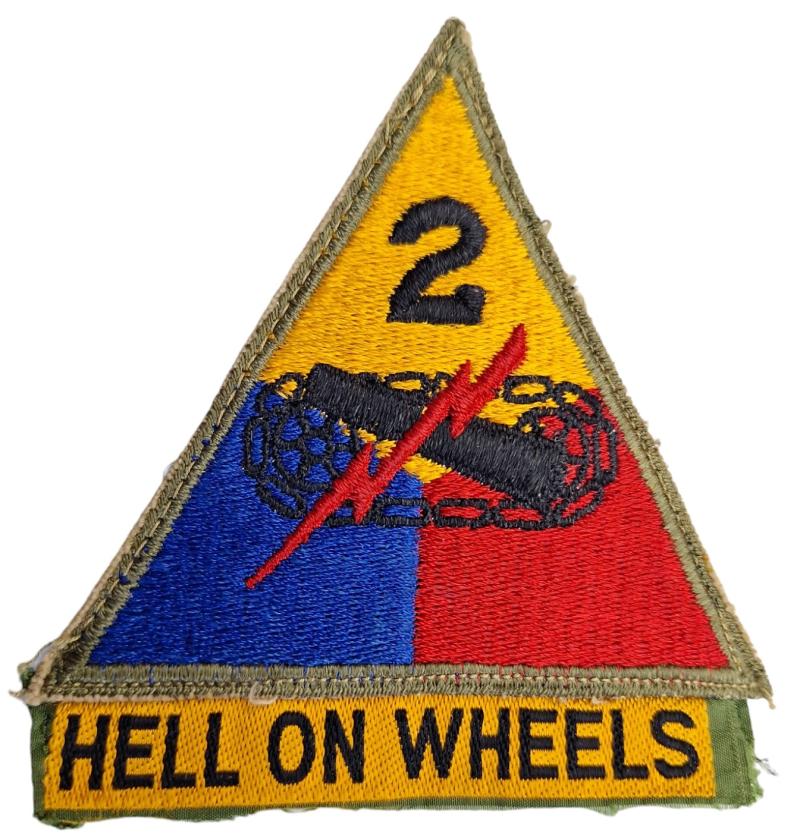 an us 2 th Armored Division patch with a hell on wheels tab
