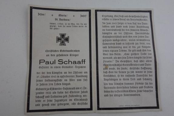 Wehrmacht Soldier Death Notice