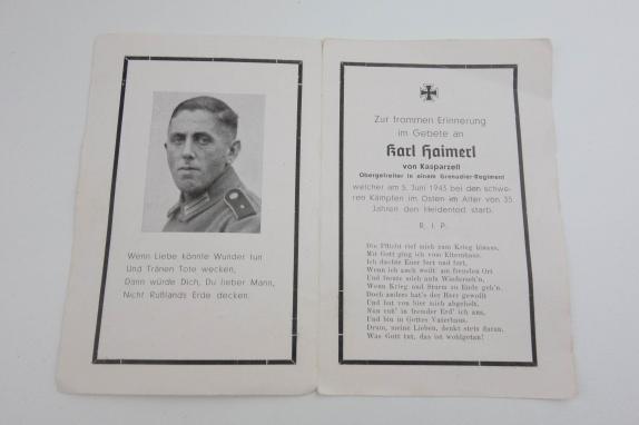 Wehrmacht Soldier Death Notice of