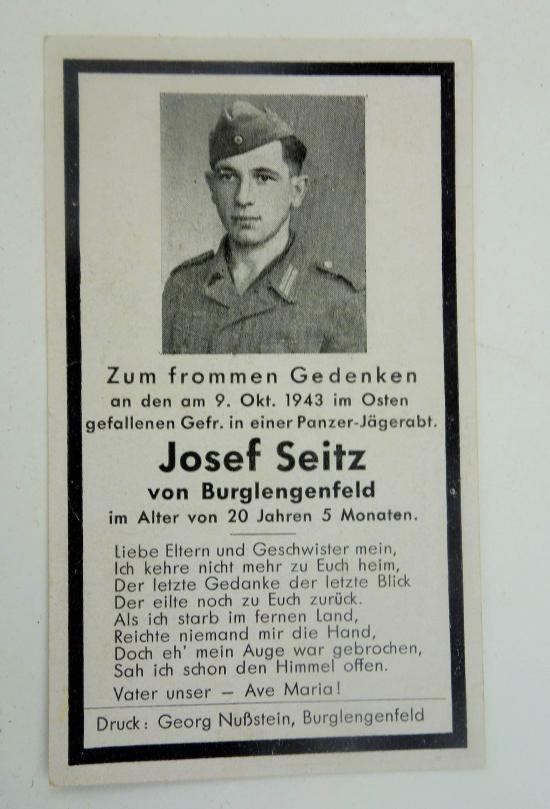 Wehrmacht Soldier Death Notice