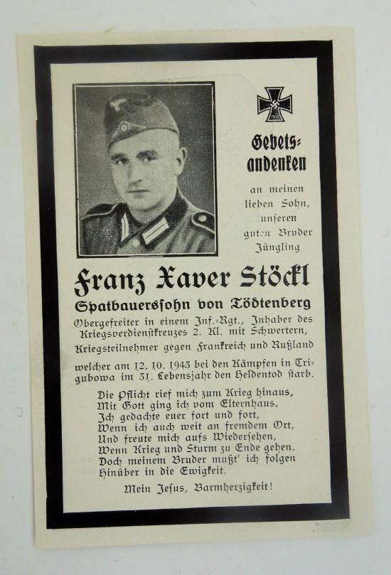 Wehrmacht Soldier Death Notice