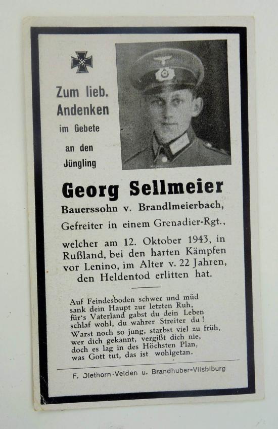 Wehrmacht Soldier Death Notice