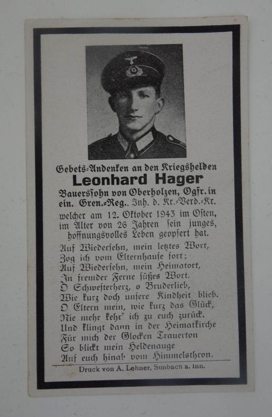 Wehrmacht Soldier Death Notice of