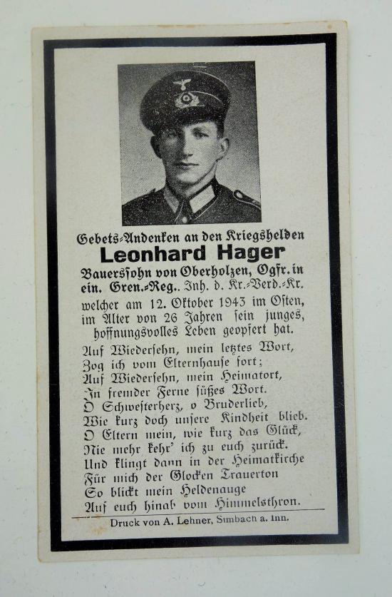 Wehrmacht Soldier Death Notice of