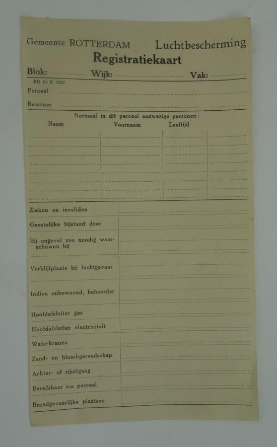 dutch ww2 air defense registration card