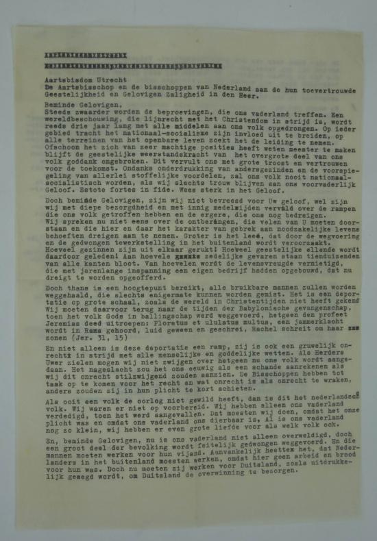 a dutch ww2 letter from archbishop of utrecht