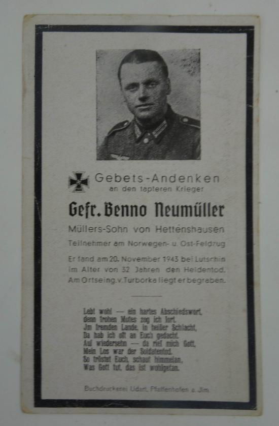 Wehrmacht Soldier Death Notice