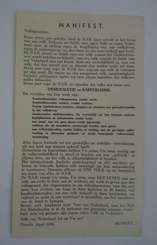 a dutch ww2 nsb manifesto flyer