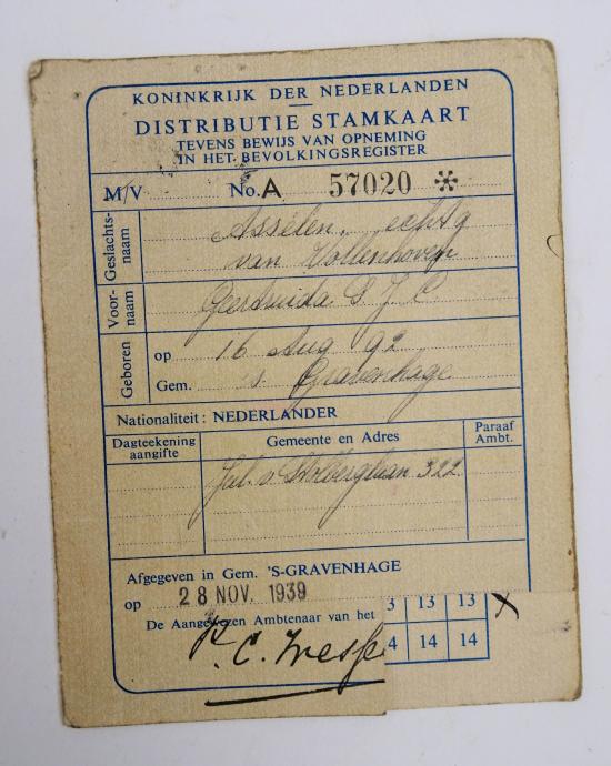 a dutch ww2 pedigree card 