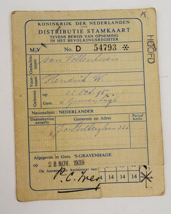 a dutch ww2 pedigree card 