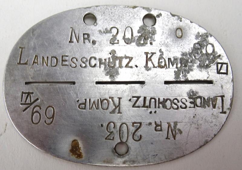 a Erkennungsmarke Landesschütz. Komp. 69/VI No.203