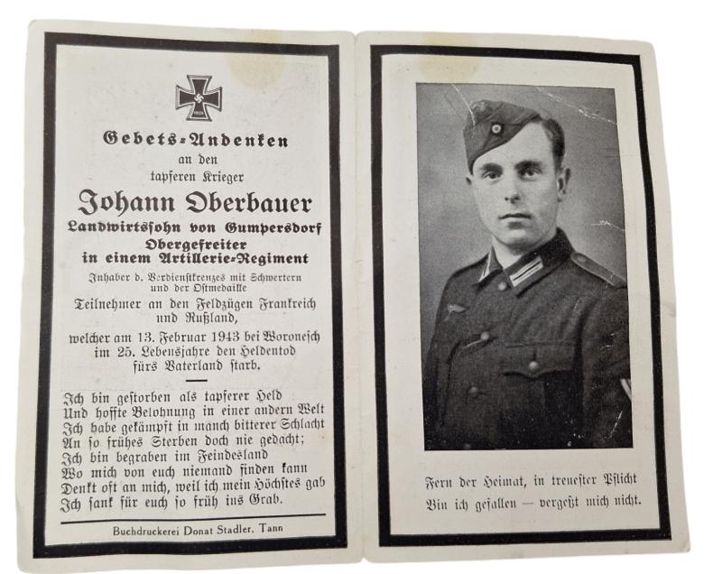 Wehrmacht Soldier Death Notice