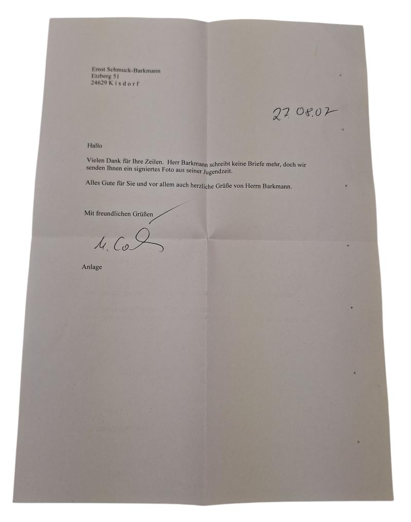 A photo with an original Postwar signature by Ernst Barkmann