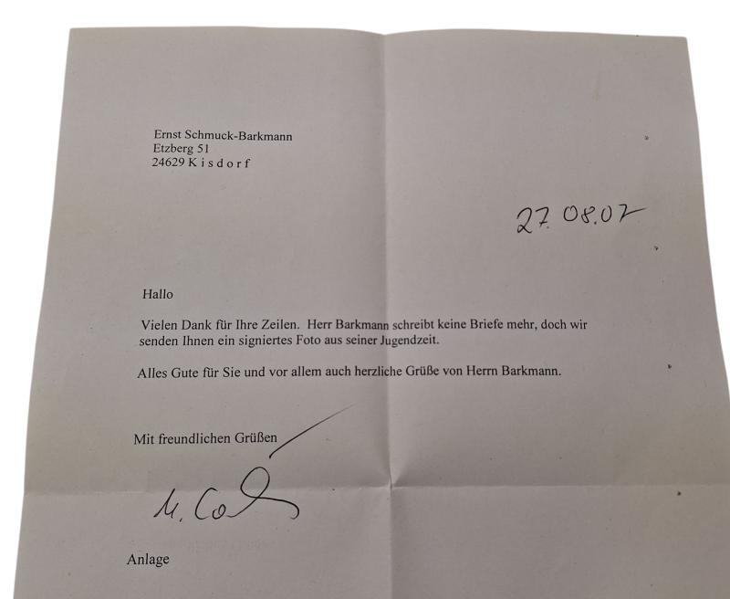 A photo with an original Postwar signature by Ernst Barkmann