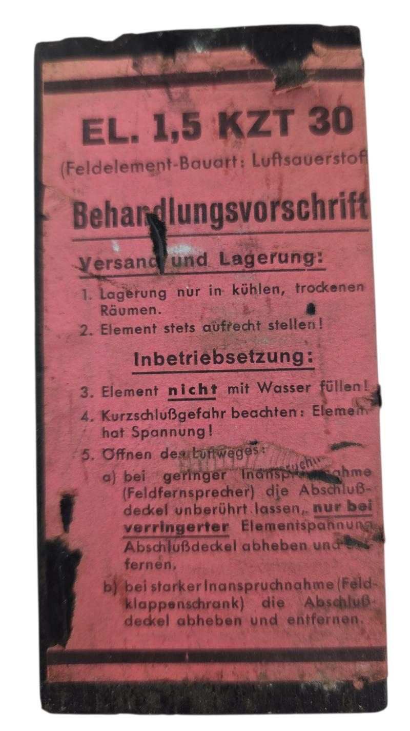 WWII German Wehrmacht FF33 Field Telephone Battery – Carbone AG Frankfurt