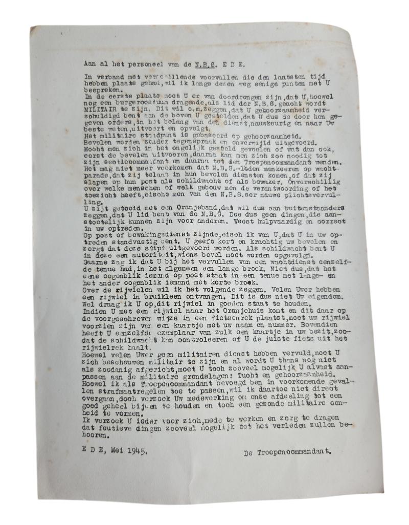 Dutch letter from the Nbs from May 1945 from Ede