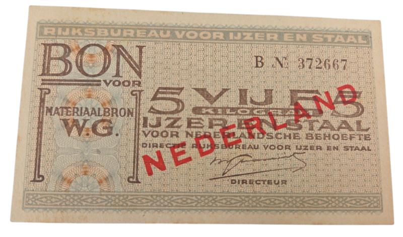 a Dutch receipt for 5 kilos of iron and steel